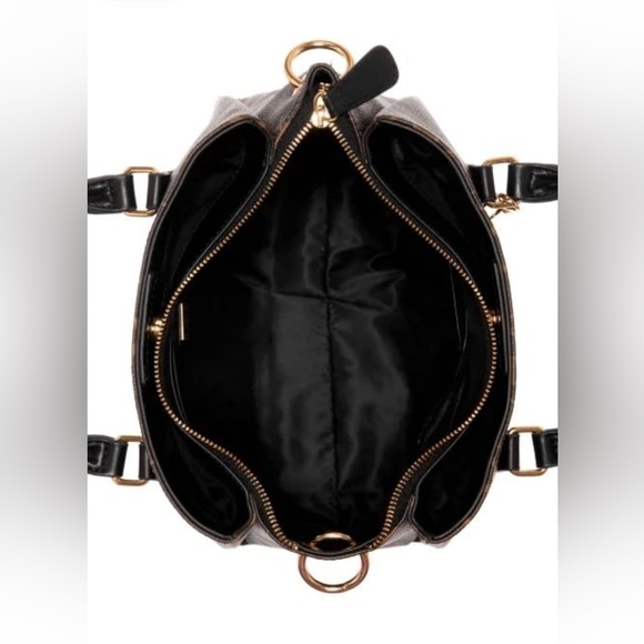 GUESS Women’s Evie Satchel Hand Bag In Signature Black Brown - Picture 3 of 5